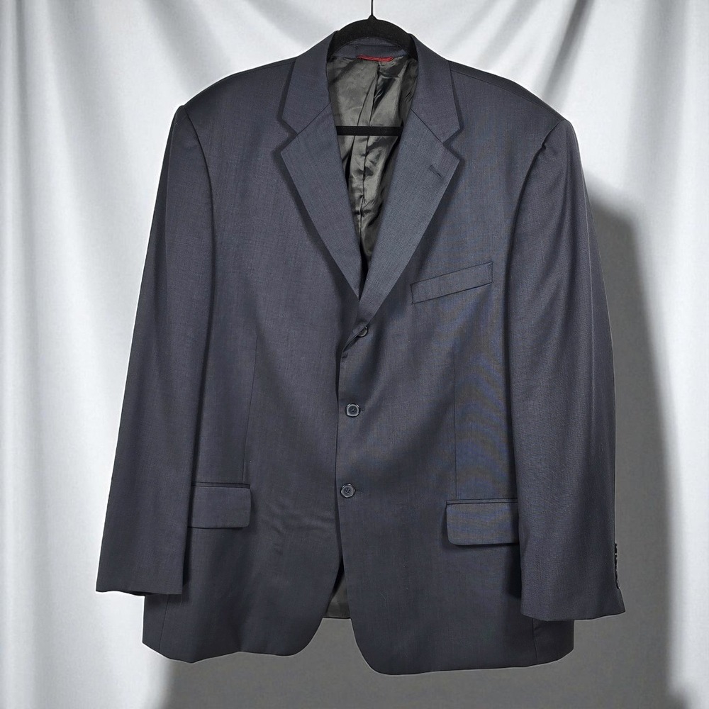 Pierre Cardin Fundamentals Men's Blazer 48R Navy Blue 100% Worsted Wool Casual